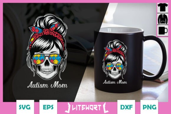 Autism Mom Awareness Messy Bun SVG for Crafts and Graphics