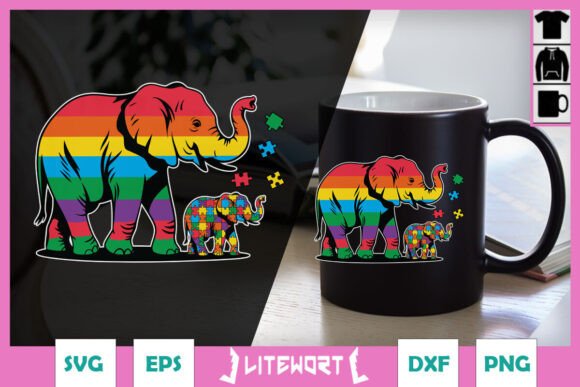 Elephant Mom and Child Autism SVG for Crafts & Graphics