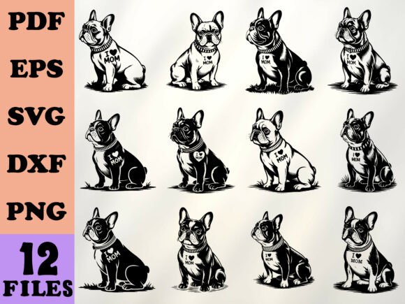 I Love Mom French Bulldog Cute SVG: Graphics for Crafts