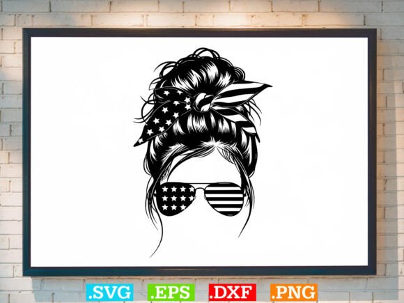 USA Flag Messy Bun: Graphics for Crafts & Branding