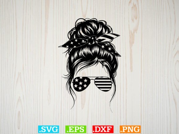 USA Flag Messy Bun SVG: Graphics for Crafts